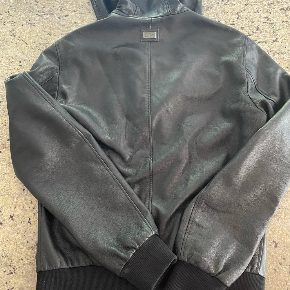 Dolce & Gabbana Black Leather Bomber Jacket with Hood - Picture 6 of 9